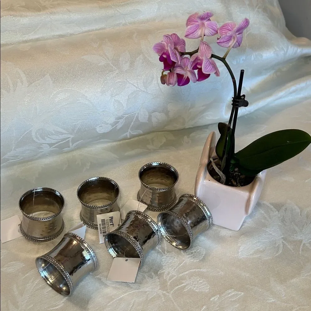 Pier 1 Hammered Silver Napkin Rings six piece Set NWT